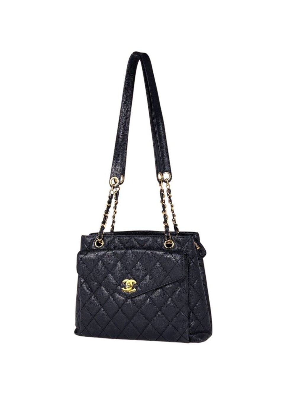 Chanel Tote CC Logo Caviar Leather Black